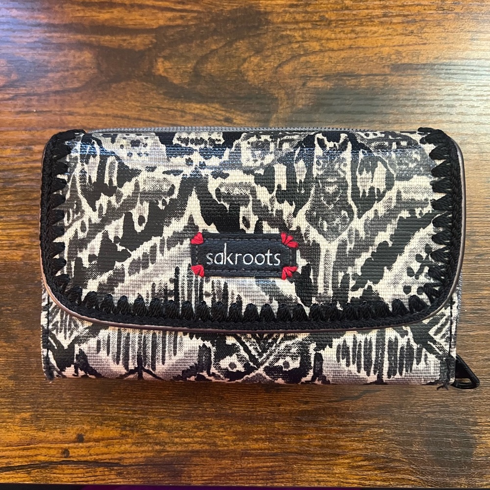 Sakroots Black and White Patterned Wallet with Red Accents